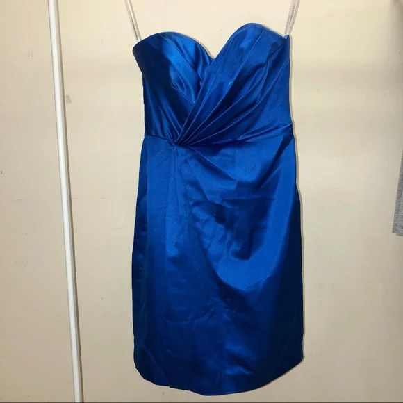 david's bridal royal blue bridesmaid dresses Shimma Blue Satin Mini Dress main image 0